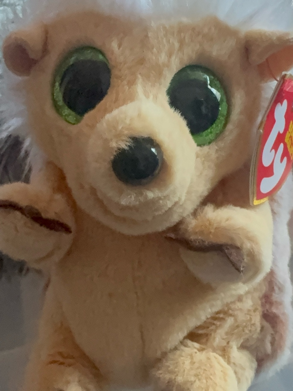 Ty Plush Hedgehog with Green Glitter Eyes - Cream Fur